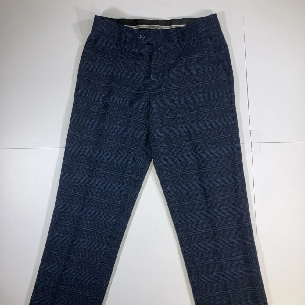 Alain Dupetit Suit Mens 36S 30W Slim Blue Glen Plaid Unhemmed Pants